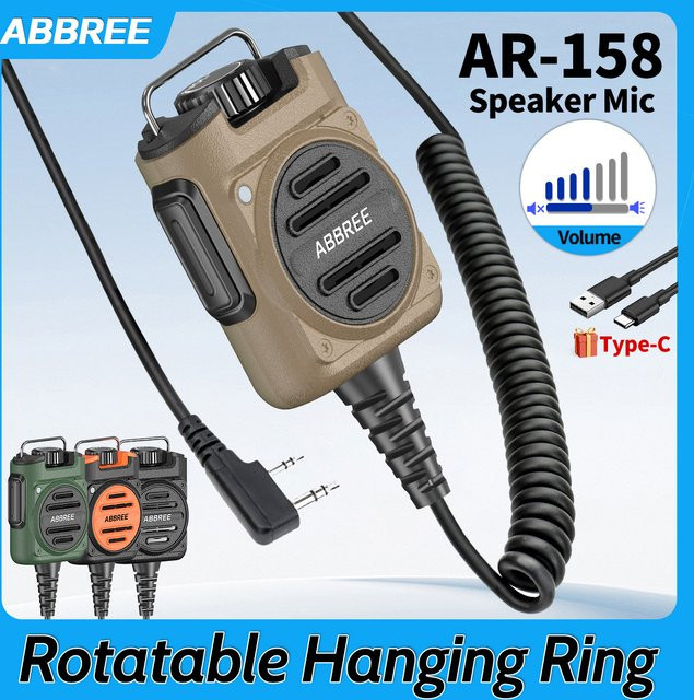 ABBREE AR-158 Wiederaufladbares Mikrofon mit Lautsprecher in Transparent, kompatibel mit Baofeng UV-5R, Mini UV-21 PRO und UV-32 Amateurfunkgeräten - Bild 1