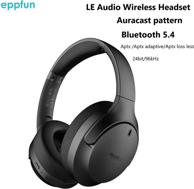 Eppfun LE Audio Auracast Bluetooth 5.4 Over-Ear-Kopfhörer mit Mikrofon in Schwarz mit Aptx Lossless und geringer Latenz für TV - Bild 1