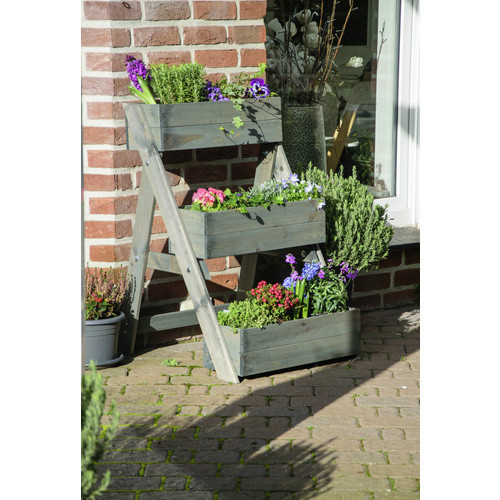 Dreistufige Pflanzentreppe Dobar aus FSC-zertifiziertem Kiefernholz mit Blumenkästen in Grau, B/H/T: 60 x 90 x 70 cm - Bild 2