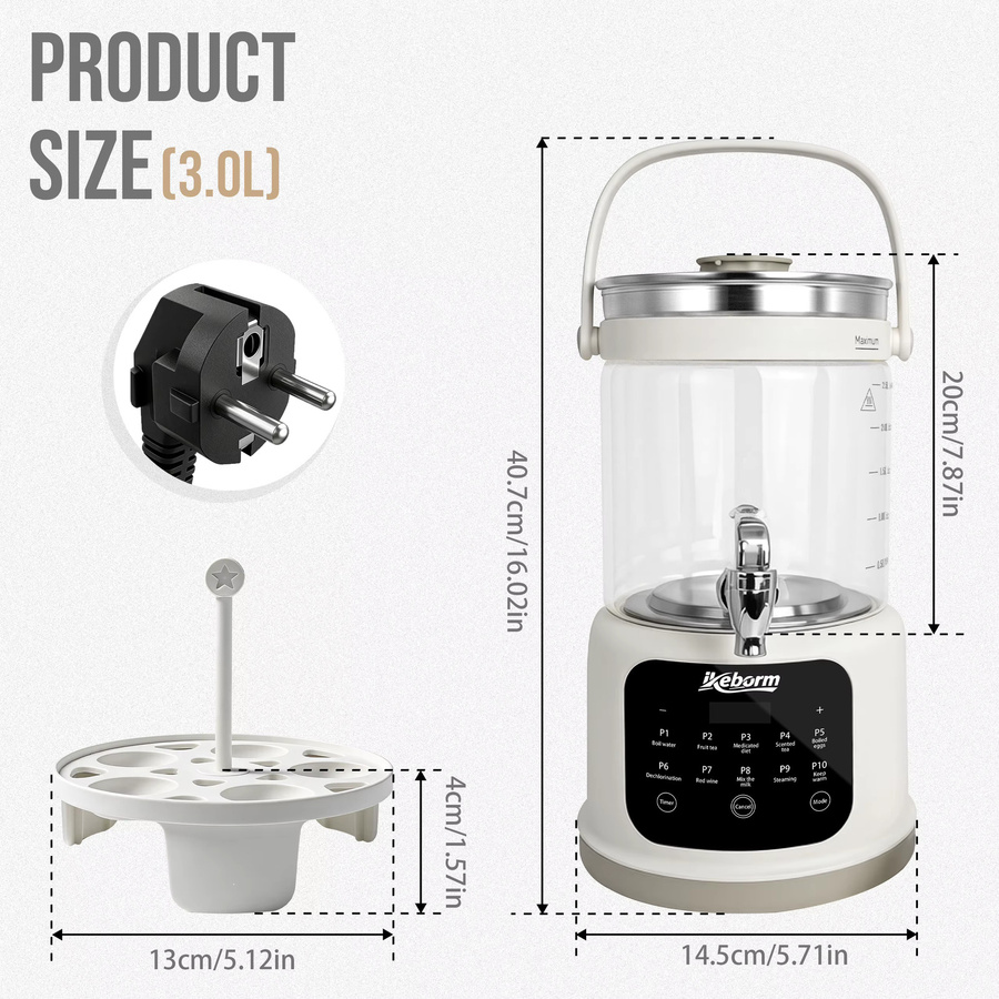 Ikeborn Multifunktionaler Gesundheitskessel mit Zapfhahn und Smart-Steuerung, 3 l, Glas, Transparent - Bild 2