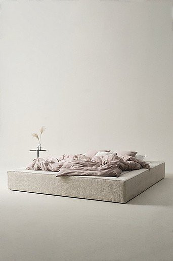TRIBIO Bettgestell aus Massivholz mit Polsterung in Beige, B/T/H: 160 x 200 x 280 cm - Bild 1