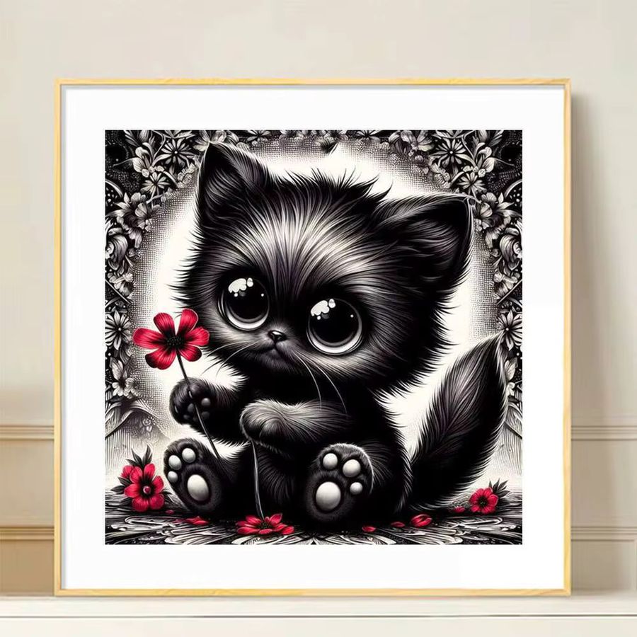 Evershine Diamant-Gemälde Schwarze Katze als Full Round Diamant-Mosaik-Kunst Stickerei in Schwarz, B/T/H: 20 x 20 x 20 cm - Bild 3