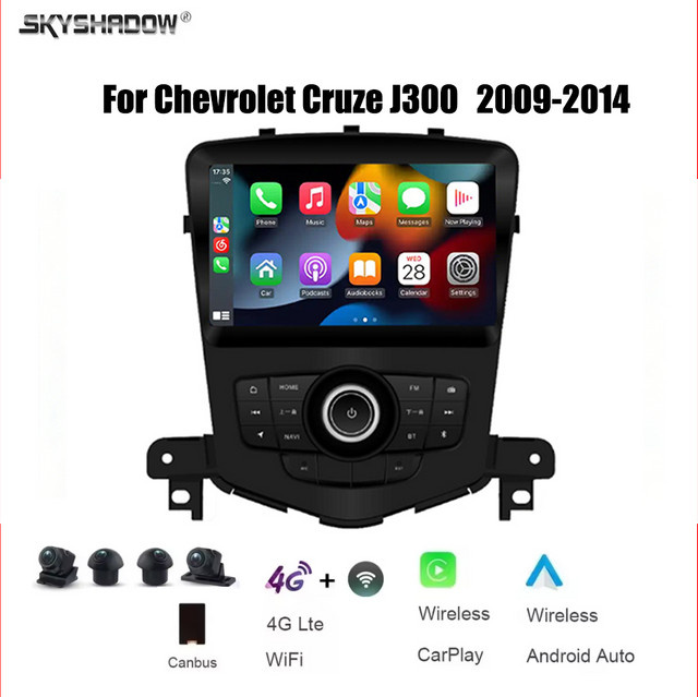 SKYSHADOW Multimedia-Autoradio für Chevrolet Cruze J300 2009-2014 mit 8 Zoll Display, Android 12, 12 GB RAM, 256 GB Speicher, 4G, WLAN, Bluetooth und GPS-Navigation in Schwarz - Bild 1