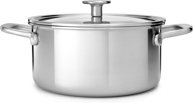 KitchenAid Kasserolle aus Edelstahl mit Glasdeckel und Ausgießrand, Silber, Durchmesser: 24 cm, Volumen: 4,9 l - Bild 1