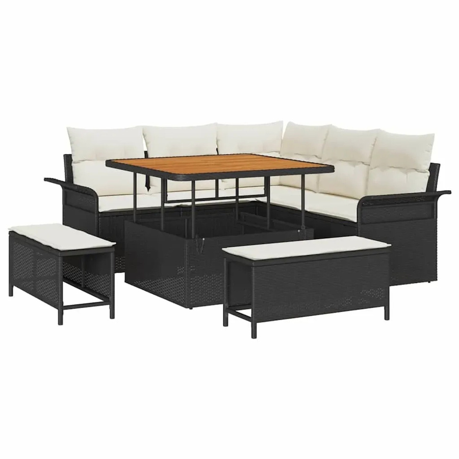 vidaXL Garten-Sofa-Set aus Polyrattan in Schwarz und Beige mit 8 Teilen, U-Form und Polsterung für Terrasse und Garten - Bild 2