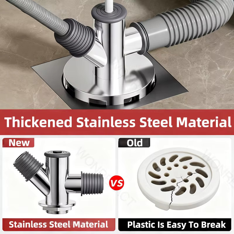 Geruchsdichtes Abfluss-T-Stück aus Edelstahl für Waschmaschine und Trockner in Silber/Grau - Bild 4