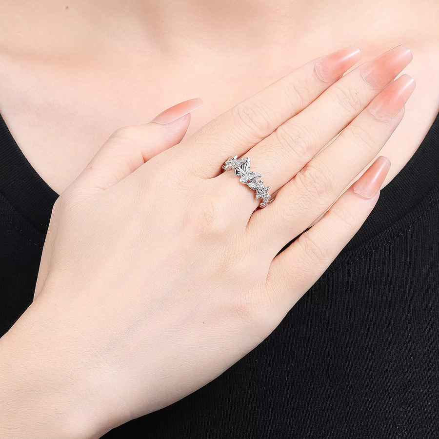 Orstarry Ring, 925 Silber, Blume Schmetterling, Damen, Zirkonia - Bild 2