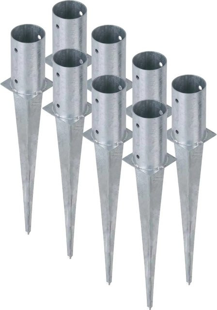 HOLLMAX 8er Set Einschlaghülse Bodenhülse Rund 81 mm Silber Verzinkt für Gefräste und Teilgefräste Pfosten - Bild 1