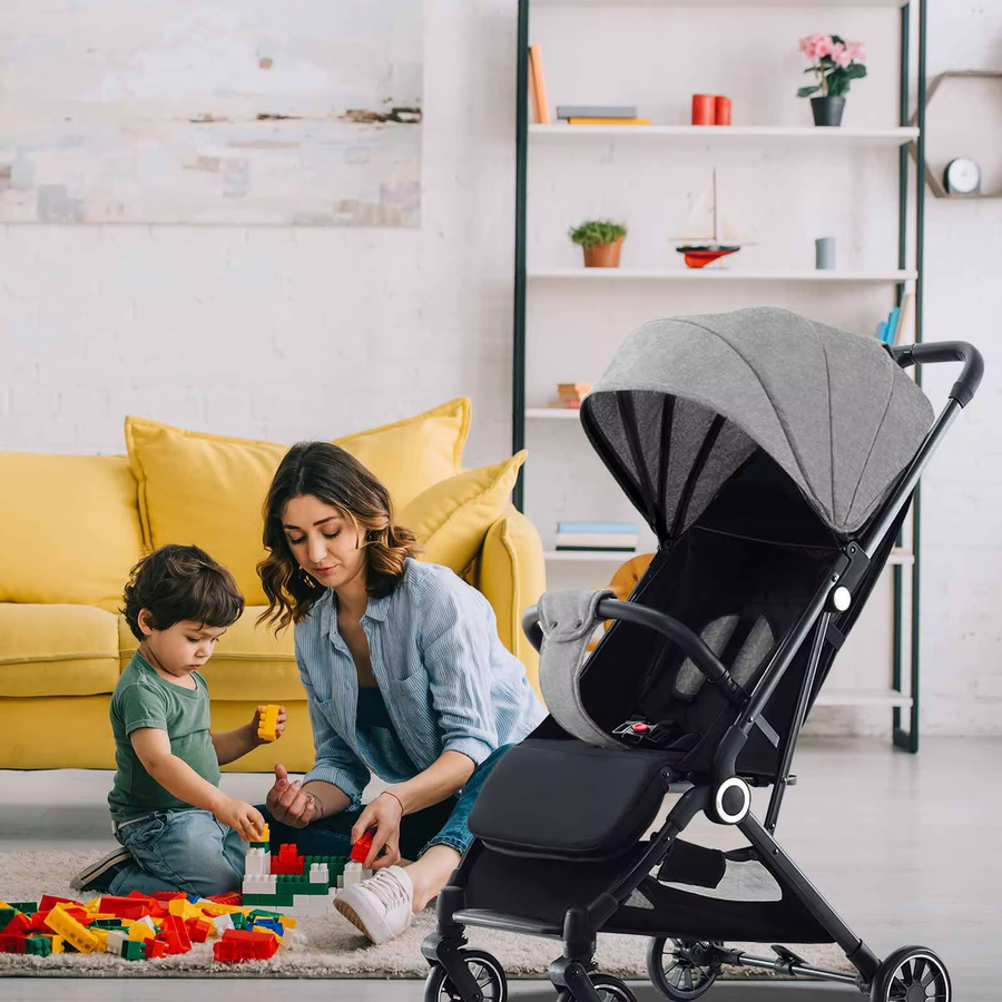OWJHE Tragbarer Kinderwagen in Grau, ultraleichter und faltbarer Buggy mit bidirektionaler Sitzposition, Stoßdämpfung und Schwenkrädern - Bild 2