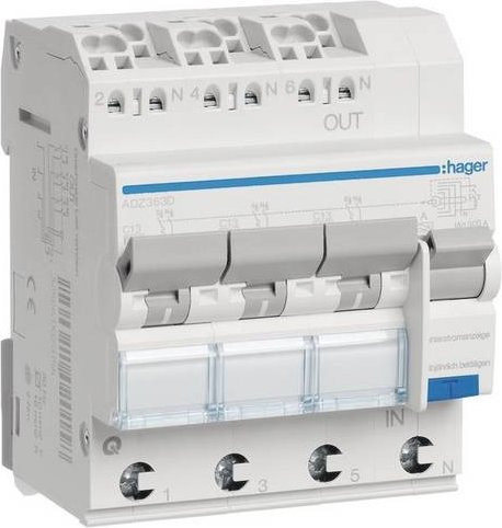 Hager ADZ363D FI-Schutzschalter Leitungsschutzschalter 4polig 13A 0,03A 230V in Blau und Weiß - Bild 1