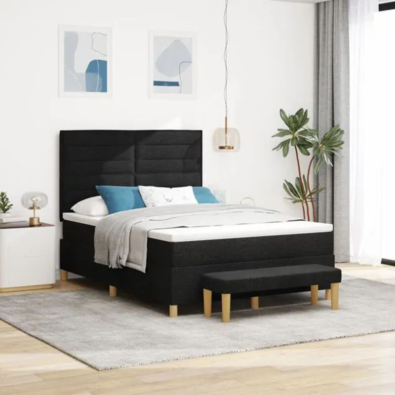 vidaXL Modernes Boxspringbett mit Matratze und Bank in Schwarz aus Stoff - Bild 1
