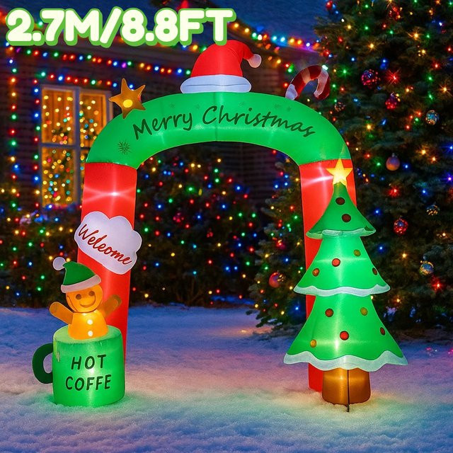 TONGHUANIU Aufblasbarer Weihnachts-Torbogen mit LED-Beleuchtung, bunte Weihnachtsdekoration für Garten und Hof, Höhe: 2,7 m - Bild 1