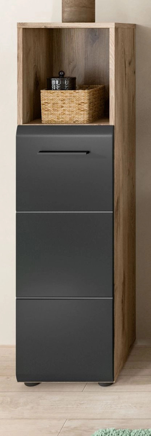 Badezimmer Kommode Inn.Furn in Schwarz und Eiche mit LED-Beleuchtung, B/T/H: 110 x 30 x 30 cm - Bild 1