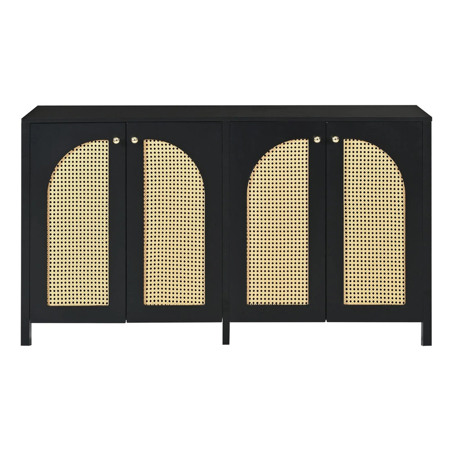 okwish Sideboard mit Rattantüren und Metallgriffen in Schwarz, B/T/H: 145 x 40 x 80 cm - Bild 2