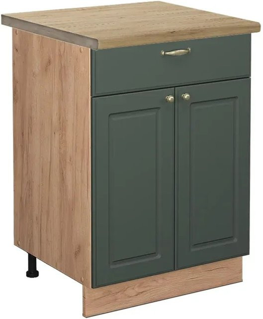 Vicco Küchenunterschrank Fame-Line in Eiche mit Schublade, Farbe Grün-Gold, Landhausstil, Breite: 60 cm, Höhe: 82 cm, Tiefe: 59 cm - Bild 1