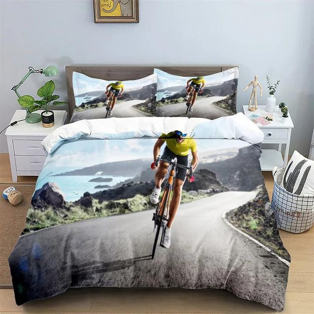 Bettwäscheset Binchi Fitness mit Fahrrad-Radsport-Print, Kingsize Queen, Mehrfarbig - Bild 1