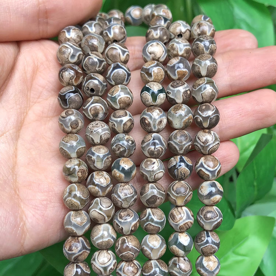 TANANTA Perlen Naturstein Fußball Tibetischen Dzi Achate, 8mm, Runde Spacer - Bild 3