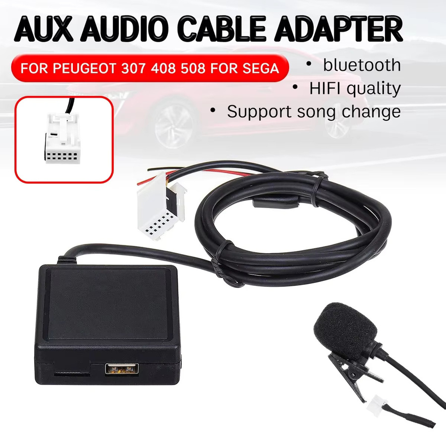 Bluetooth Aux Receiver mit USB und Mikrofon für Peugeot 207 307 407 308 und Citroen C2 C3 in Schwarz - Bild 2