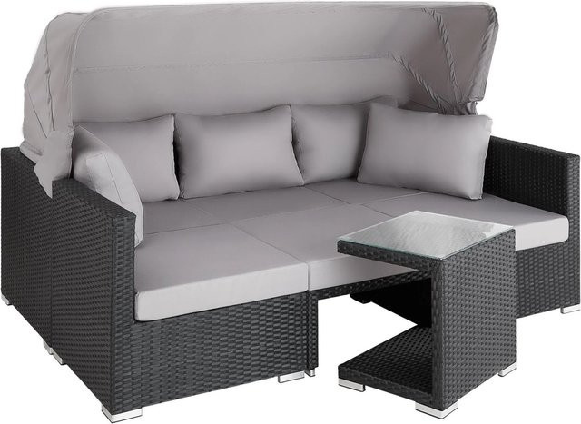 tectake Aluminium Rattan Lounge San Marino Schwarz, wetterfest und UV-beständig, mit Polstern, B/T/H: 199 x 68 x 131 cm - Bild 2