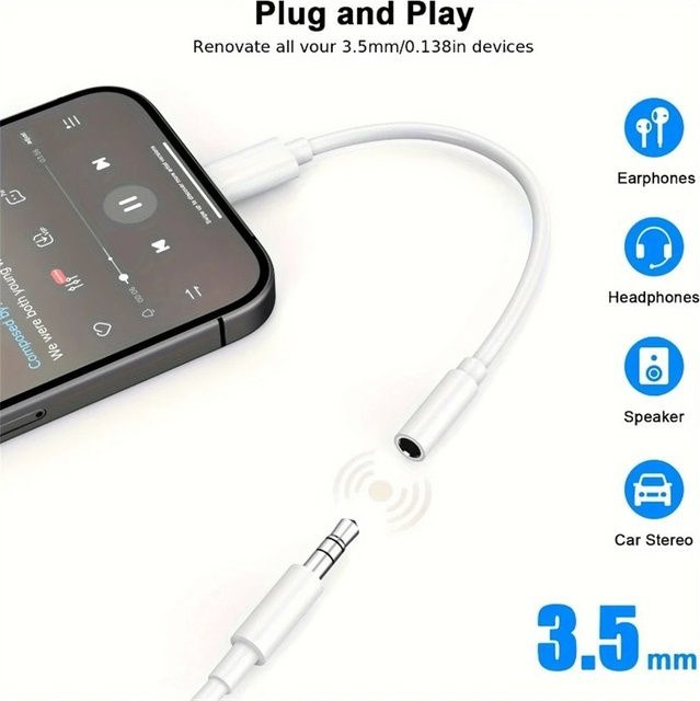 USB-C auf 3,5 mm Klinkenadapter Audiokabel in Weiß für Android-Smartphones wie Huawei Mate 30 und P30 sowie Xiaomi - Bild 1