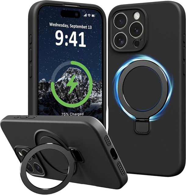 Flüssigsilikon MagSafe Magnetring Hülle für Apple iPhone 16 15 14 13 12 Pro Max Plus in Schwarz und Blau - Bild 1