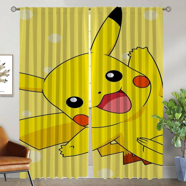 P-Pokemones Verdunkelungsvorhang mit Grafikdesign für dein Schlafzimmer, 2 Paneele, Farbe: Gelb, Breite: 50 cm, Höhe: 70 cm - Bild 1
