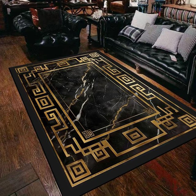 JGJG Teppich in Schwarz Gold mit Marmor-Design, rutschfest und waschbar, B/H: 90 x 60 cm - Bild 1