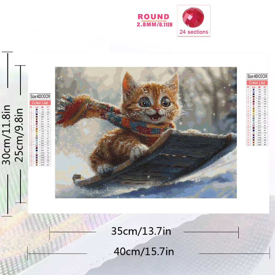 Momoart 5D Diamant-Mosaik Katze DIY Bastelset mit Runddiamanten in Multicolour, Motiv Winter - Bild 2