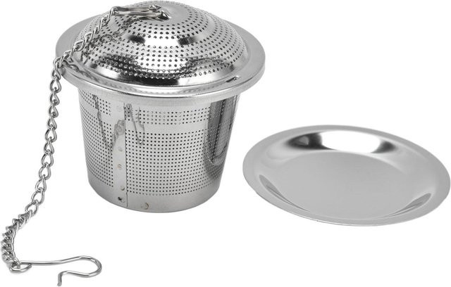 CosyHome Teesieb aus Edelstahl in Grau für losen Tee mit Untertasse - Bild 1