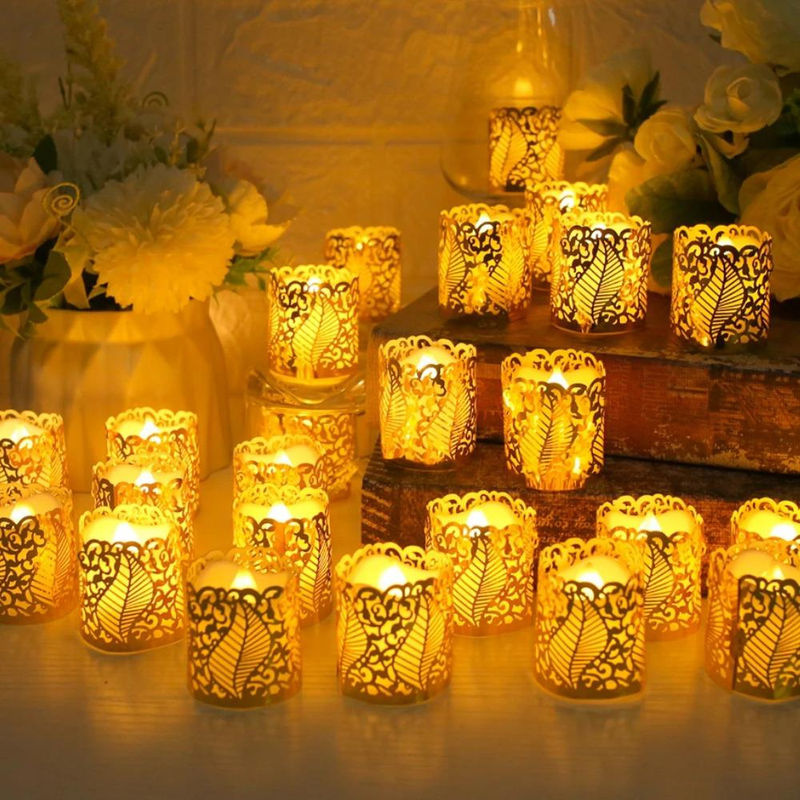 Your Warm Home Teelichthalter aus Laserschnitt-Papier in Rosa und Gold, 60 Stück dekorative Votivkerzen-Halter für Hochzeit und Partydeko - Bild 3