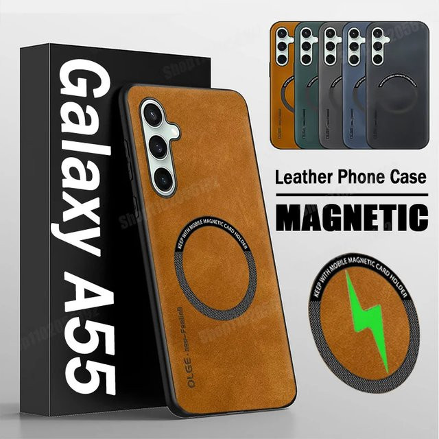 Luxus Leder Handyhülle mit magnetischer Halterung für Samsung Galaxy A56 A36 A26 A16 A55 A35 A25 A15 A54 A34 in Schwarz - Bild 1