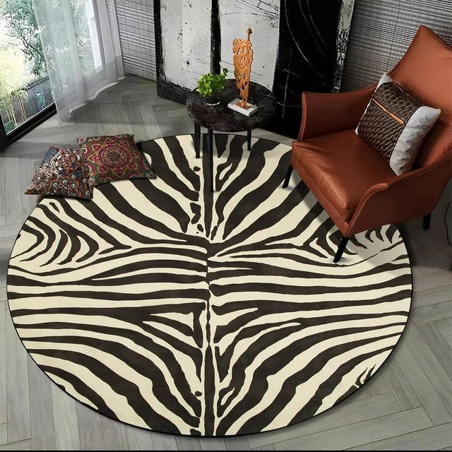 Runder Teppich mit buntem 3D-Zebrastreifenmuster von Living Need F, rutschfest und waschbar, Durchmesser: 150 cm - Bild 1