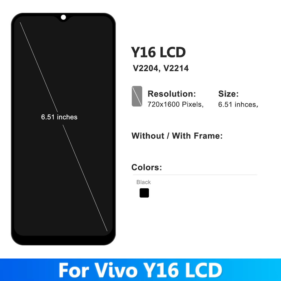 LCD Display mit Touch Digitizer und Rahmen für Vivo Y16 V2204 V2214 in Schwarz - Bild 3