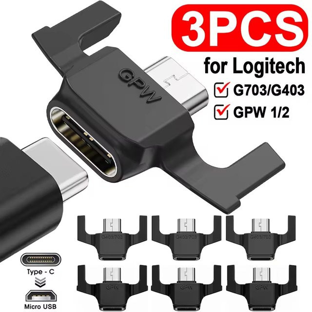 Logitech USB-C auf Micro-USB Adapter in Schwarz für Gaming-Mäuse wie G403, G703 und GPW 1/2 - Bild 1