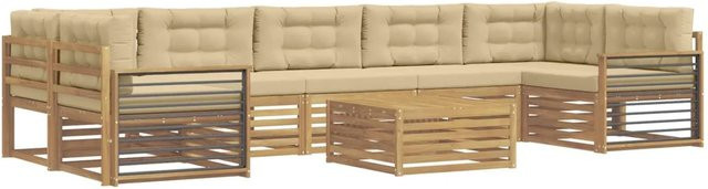 vidaXL Outdoor-Sofagarnitur aus Massivholz Akazie in U-Form, 8-teiliges Set mit Polstern in Weiß und Beige - Bild 1