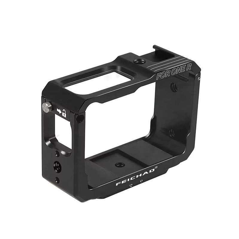 FEICHAO Aluminium-Kamerakäfig für Insta360 One R Action-Kamera in Schwarz mit 1/4 magnetischem Halter, Adapter und Kaltschuhhalterung - Bild 2