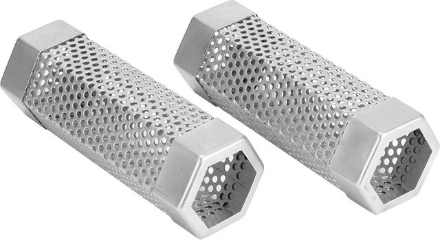 2 Stück mfySpace BBQ Grill Smoker Röhre aus Edelstahl in Silber, sechseckige Rauchbox für Pellets, Durchmesser: 15,24 cm - Bild 1
