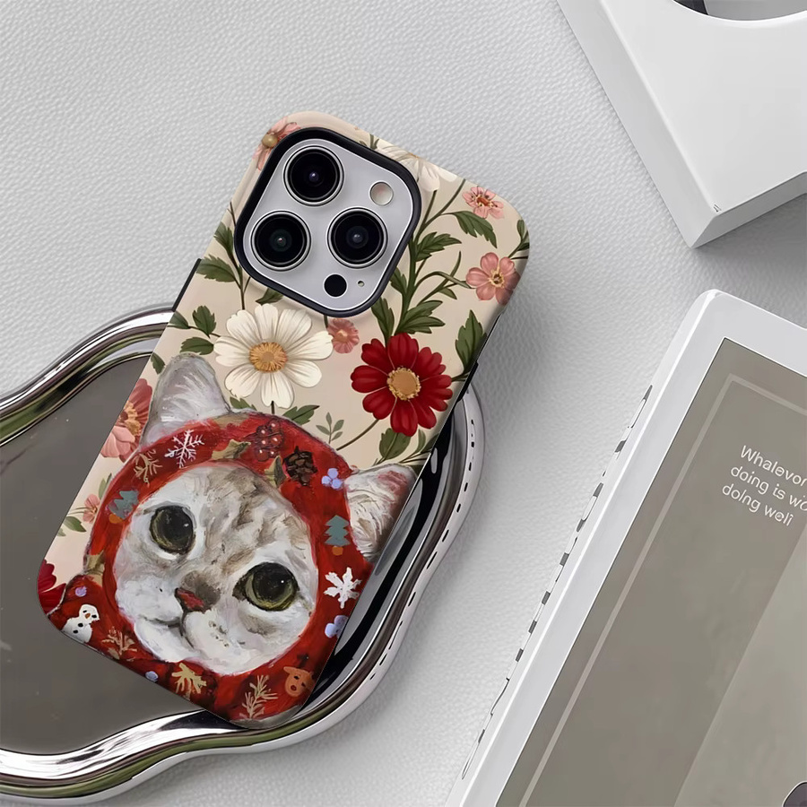 Potdemiel Magnetische Handyhülle mit Blumen-Katzen-Design für iPhone 18 17 16 15 14 13 Pro Max Plus, Robuste Ein- und Doppelschichtige Schutzhülle, Multicolour - Bild 5