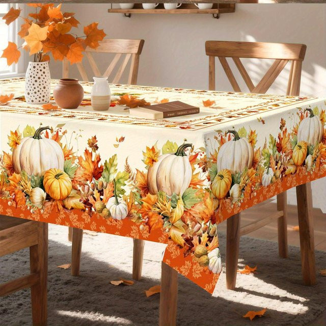 Wasserdichte rechteckige Tischdecke von Beau Maison mit Kürbis- und Ahornblatt-Design, Mehrfarbig, B: 140 cm, T: 180 cm - Bild 1