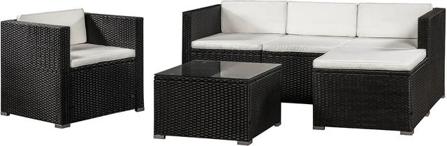 Juskys Polyrattan Lounge Sitzgarnitur Punta Cana L in Schwarz mit Bezügen in Creme - Bild 1