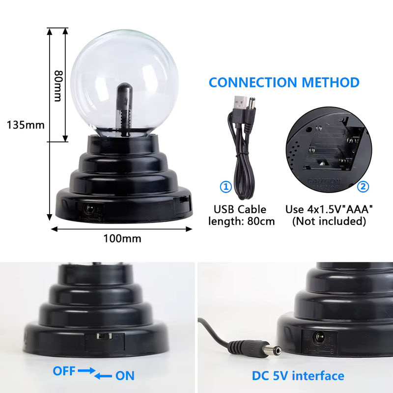 PARKSON Plasma Ball Lampe 3 Zoll, Multicolour Nachtlicht mit Touch-Funktion, transparente Glaskugel in schwarzem Gehäuse - Bild 2