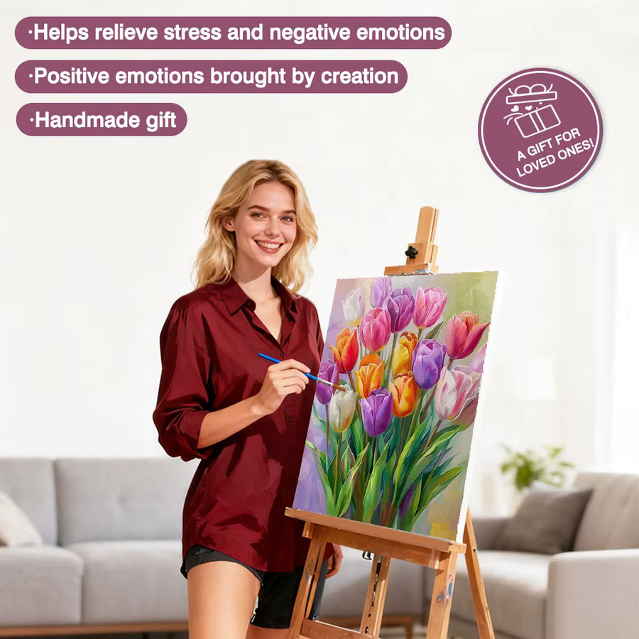 Huacan DIY Malen nach Zahlen Set Tulpe Multicolour Handgemaltes Ölgemälde für Erwachsene - Bild 2