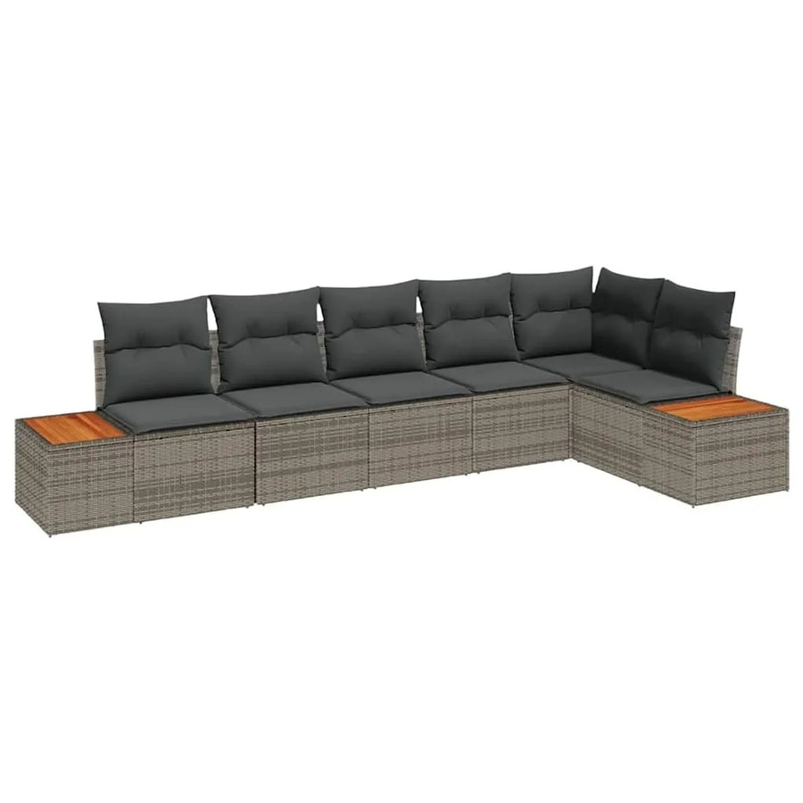 vidaXL Gartensofa-Set aus Polyrattan in Grau mit 6 Teilen, Kissen und integriertem Stauraum - Bild 2