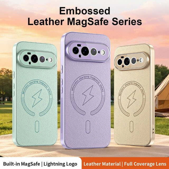 Mattierte MagSafe Handyhülle aus PU-Leder für Google Pixel 9 Pro XL 8 9 11 Pro 8A 9A 10A in Purple, stoßfeste magnetische Schutzhülle - Bild 1