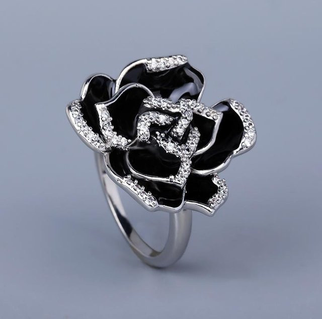 Yiran Jewelry Blumenring, Emaille, Schwarz, Damen - Bild 1
