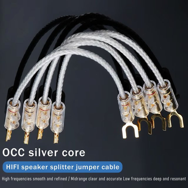 Preffair Hifi OCC Silber Lautsprecherkabel mit vergoldeten Bananensteckern und Y-Steckern, 4 Stück - Bild 1