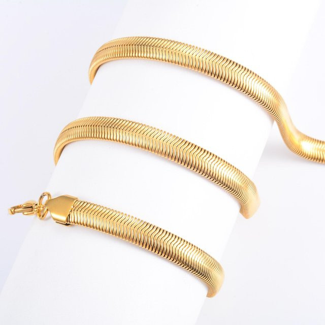YULIN Halskette Edelstahl, Gold, Fischgräten-Schlangenkette, 45 cm, Unisex - Bild 1