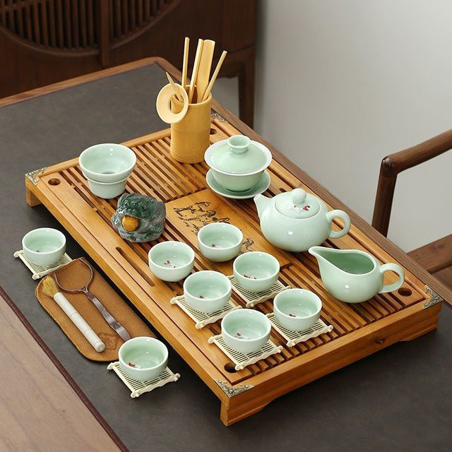 VINRITO Tee-Set aus Keramik in Grün mit Teekanne für die chinesische Teezeremonie - Bild 1