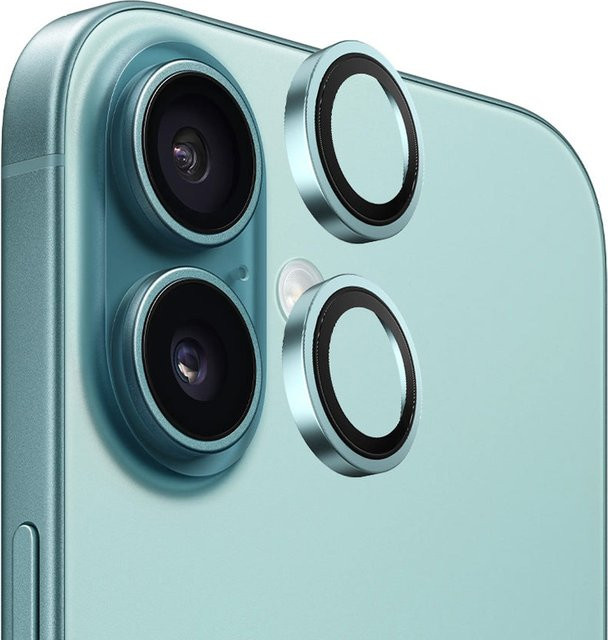 Blueo Metal Frame Rückkamera-Schutzfolie aus gehärtetem Glas für Apple iPhone 16 Plus und iPhone 16, Grün - Bild 1