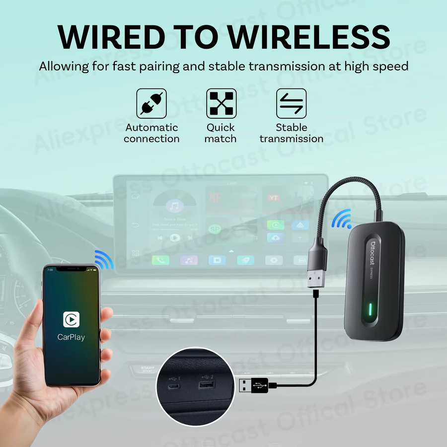OTTOCAST Play2Video Express Wireless CarPlay und Android Auto Adapter für YouTube und Netflix in Schwarz - Bild 5